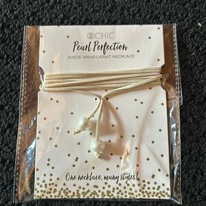 Suede and Pearl  Wrap Lariat Necklace